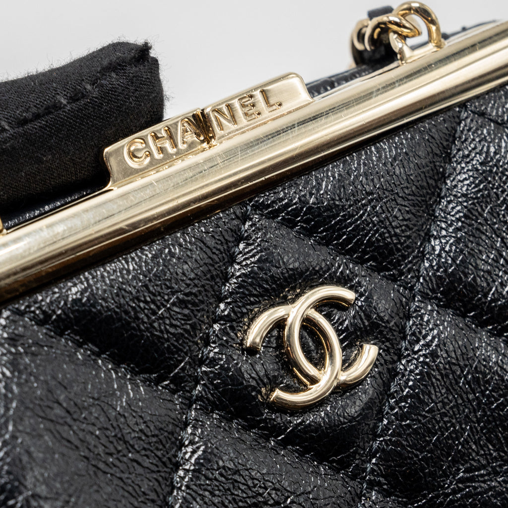 CHANEL QUILTED MINI CLIP PURSE WITH CHAIN AGED CALFSKIN BLACK LGHW (MICROCHIP)