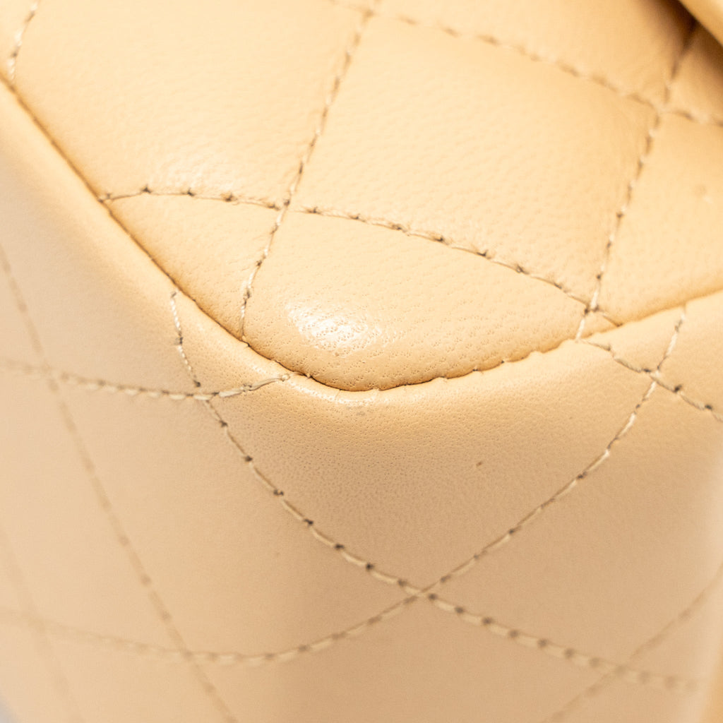 CHANEL MINI SQUARE FLAP BAG LAMBSKIN BEIGE LGHW (MICROCHIP)