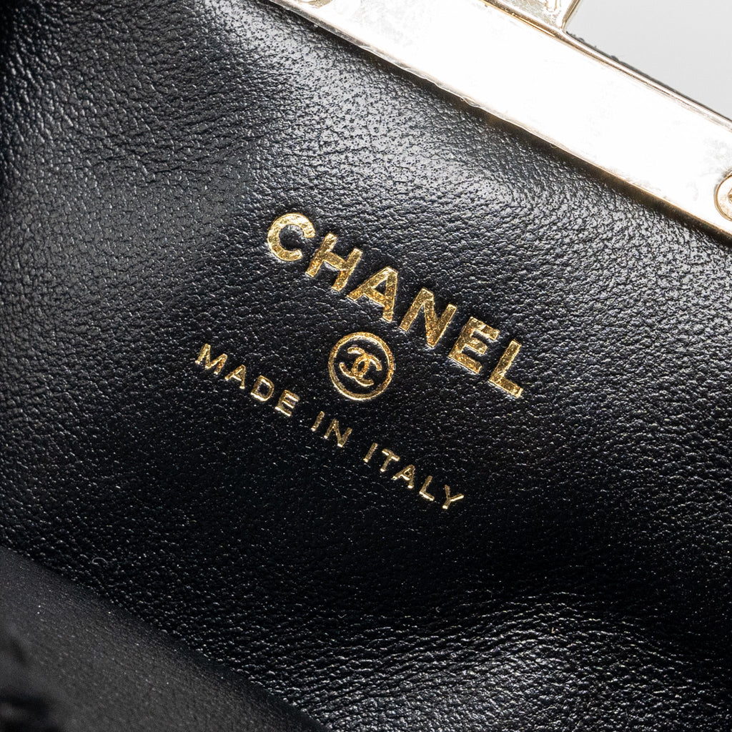 CHANEL QUILTED MINI CLIP PURSE WITH CHAIN AGED CALFSKIN BLACK LGHW (MICROCHIP)