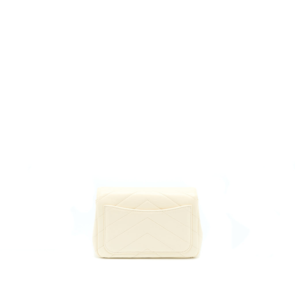 CHANEL ENVELOP CHEVRON FLAP BAG WHITE WITH RUTHENIUM GOLD HARDWARE