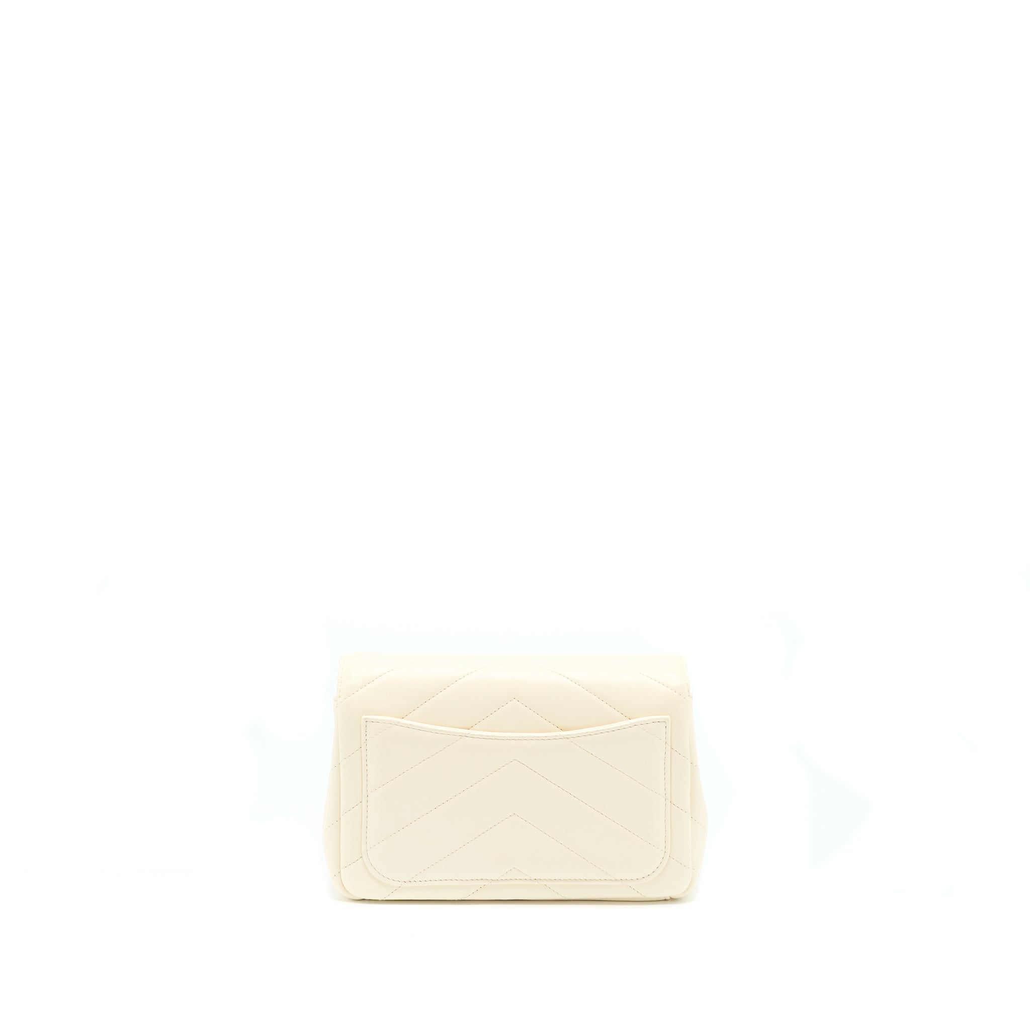 CHANEL ENVELOP CHEVRON FLAP BAG WHITE WITH RUTHENIUM GOLD HARDWARE