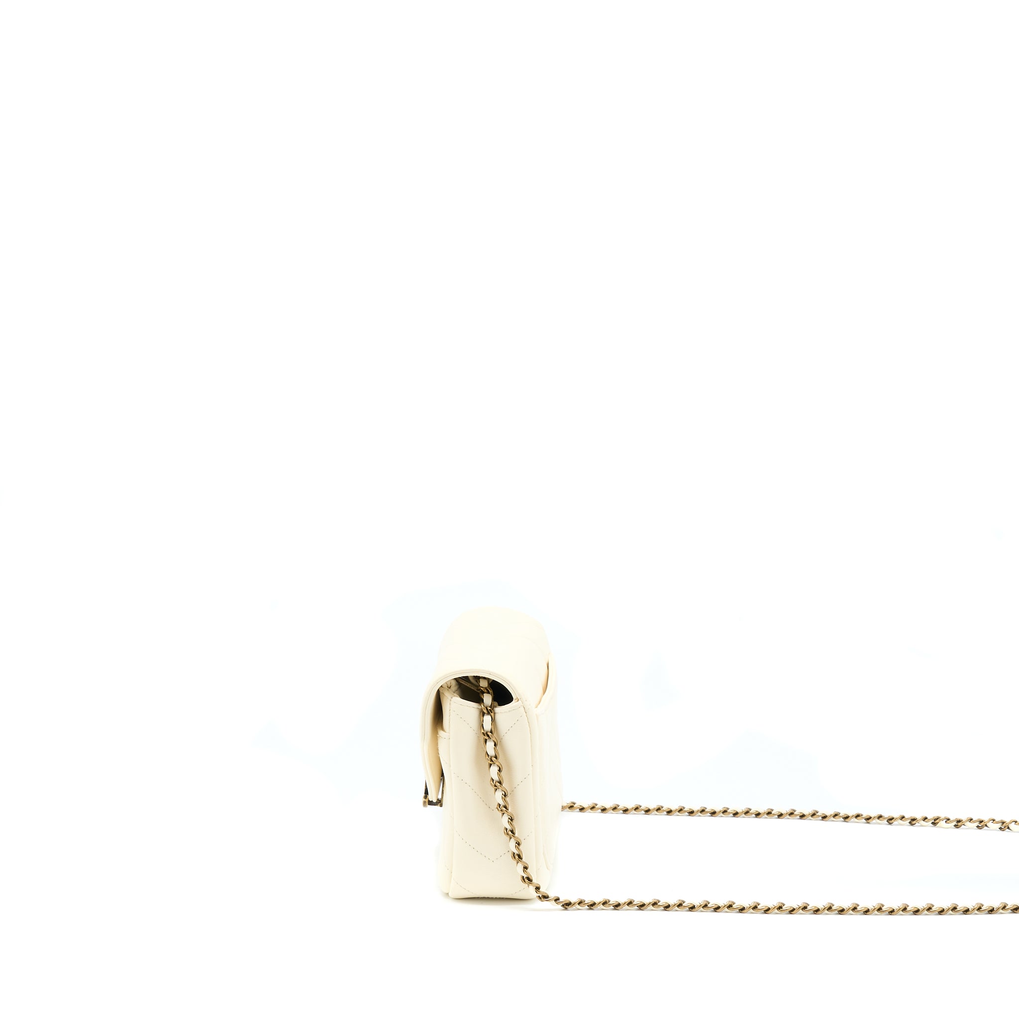 CHANEL ENVELOP CHEVRON FLAP BAG WHITE WITH RUTHENIUM GOLD HARDWARE