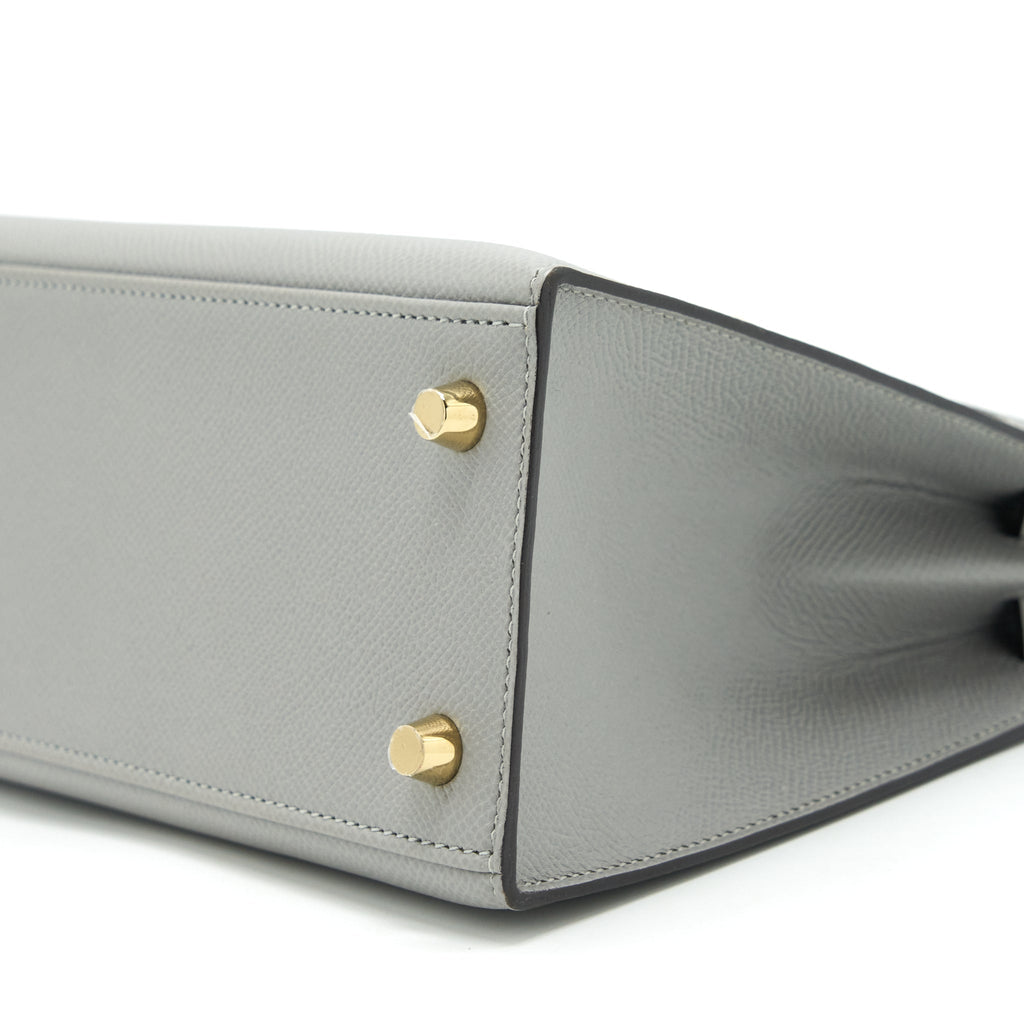 HERMES KELLY SELLIER 25 SPECIAL ORDER EPSOM GRIS MOTTE /ROSE PURPLE GHW