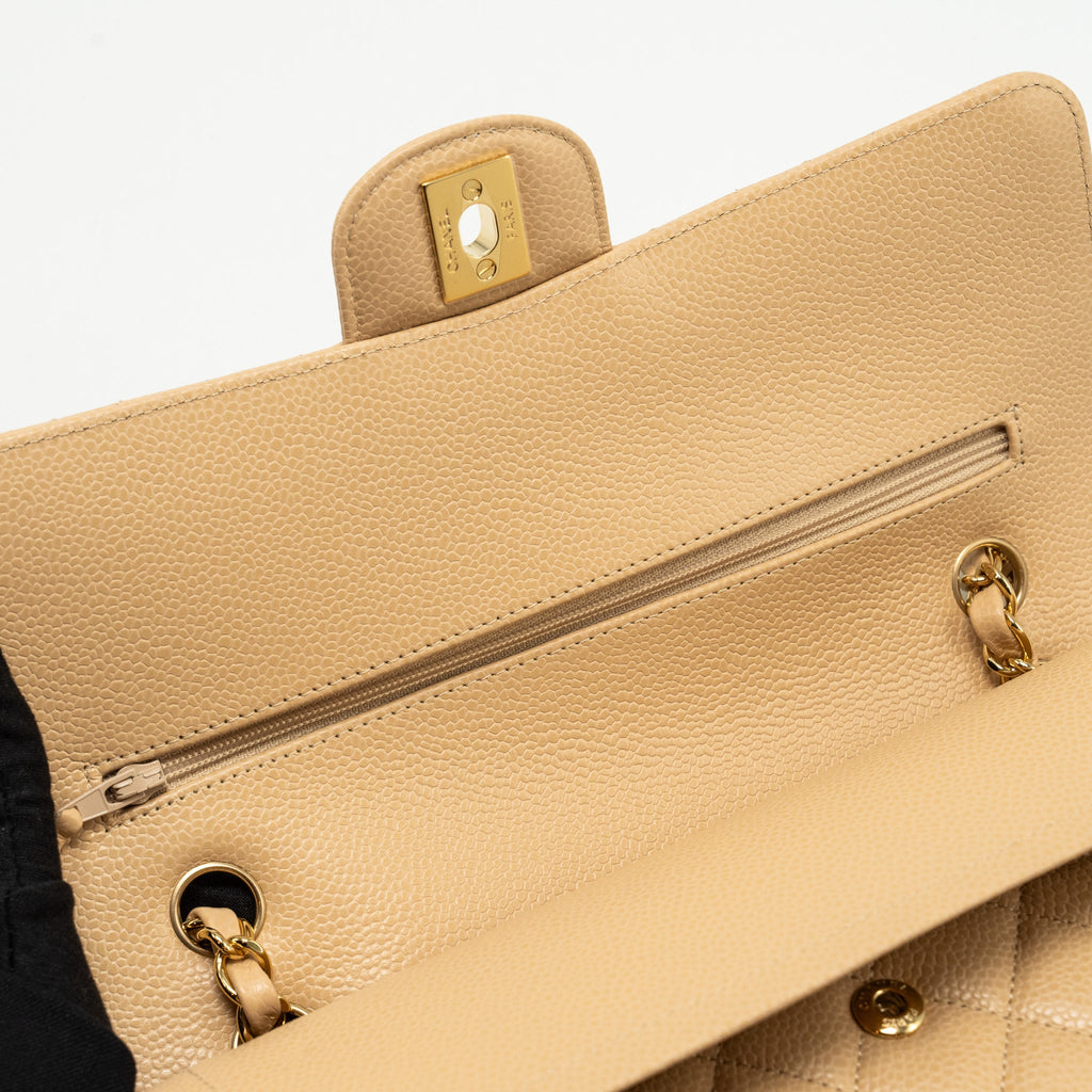 CHANEL MEDIUM CLASSIC DOUBLE FLAP BAG CAVIAR BEIGE GHW (MICROCHIP)