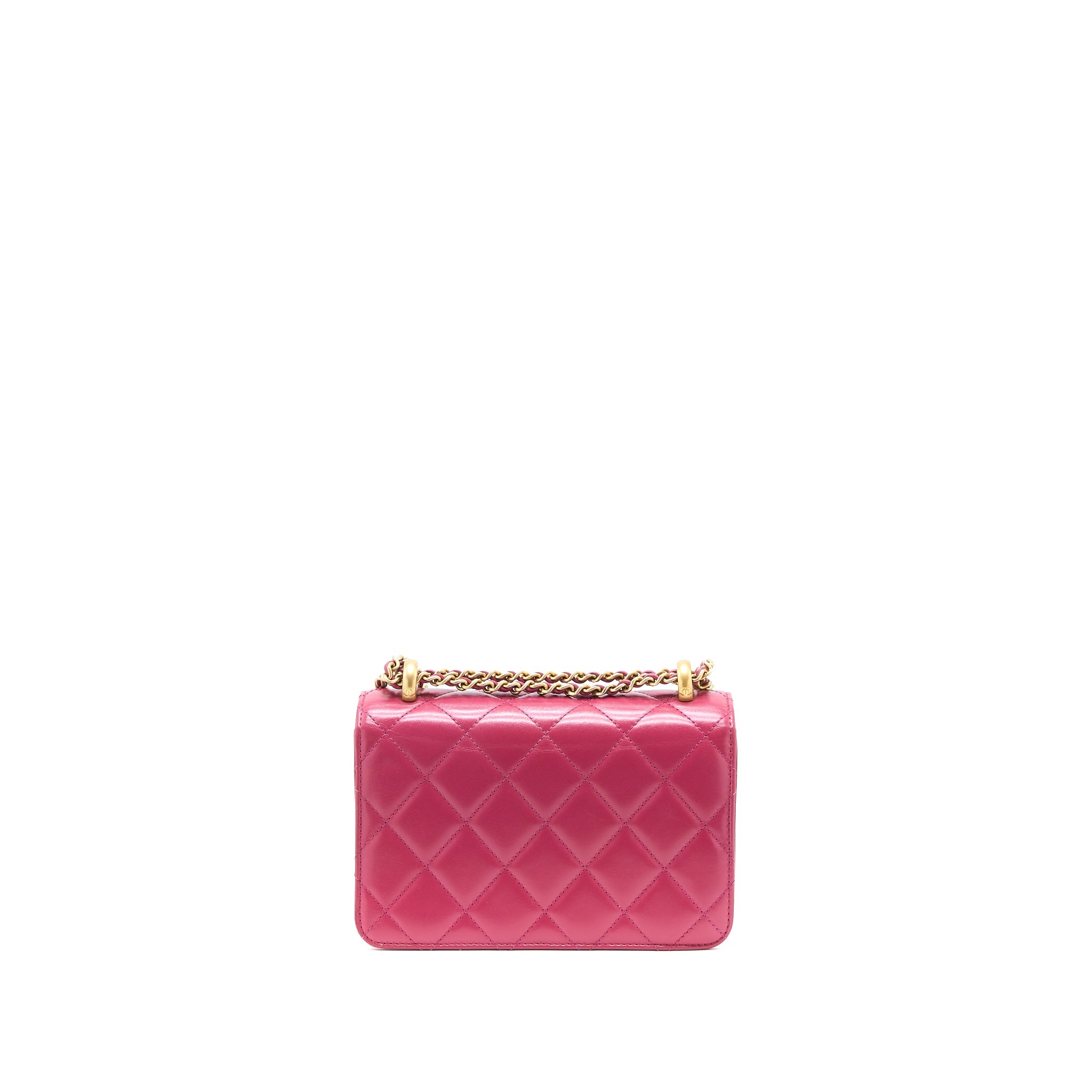 CHANEL 21A SMALL GOLD CRUSH FLAP BAG CALFSKIN RASPBERRY PINK BRUSHED GHW (MICROCHIP)