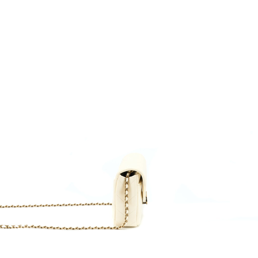 CHANEL ENVELOP CHEVRON FLAP BAG WHITE WITH RUTHENIUM GOLD HARDWARE