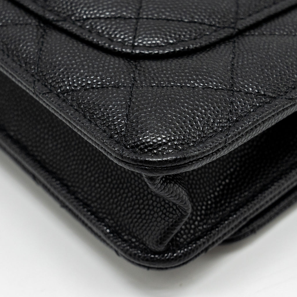 CHANEL DETAILED CC LOGO WALLET ON CHAIN CAVIAR CAVIAR BLACK GHW (MICROCHIP)