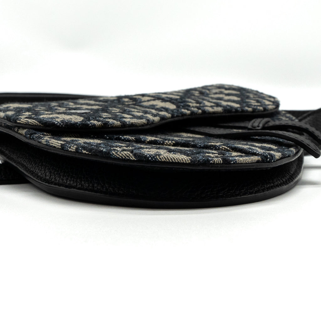 DIOR SADDLE BELT BAG BLUE DIOR OBLIQUE JACQUARD BLACK HARDWARE