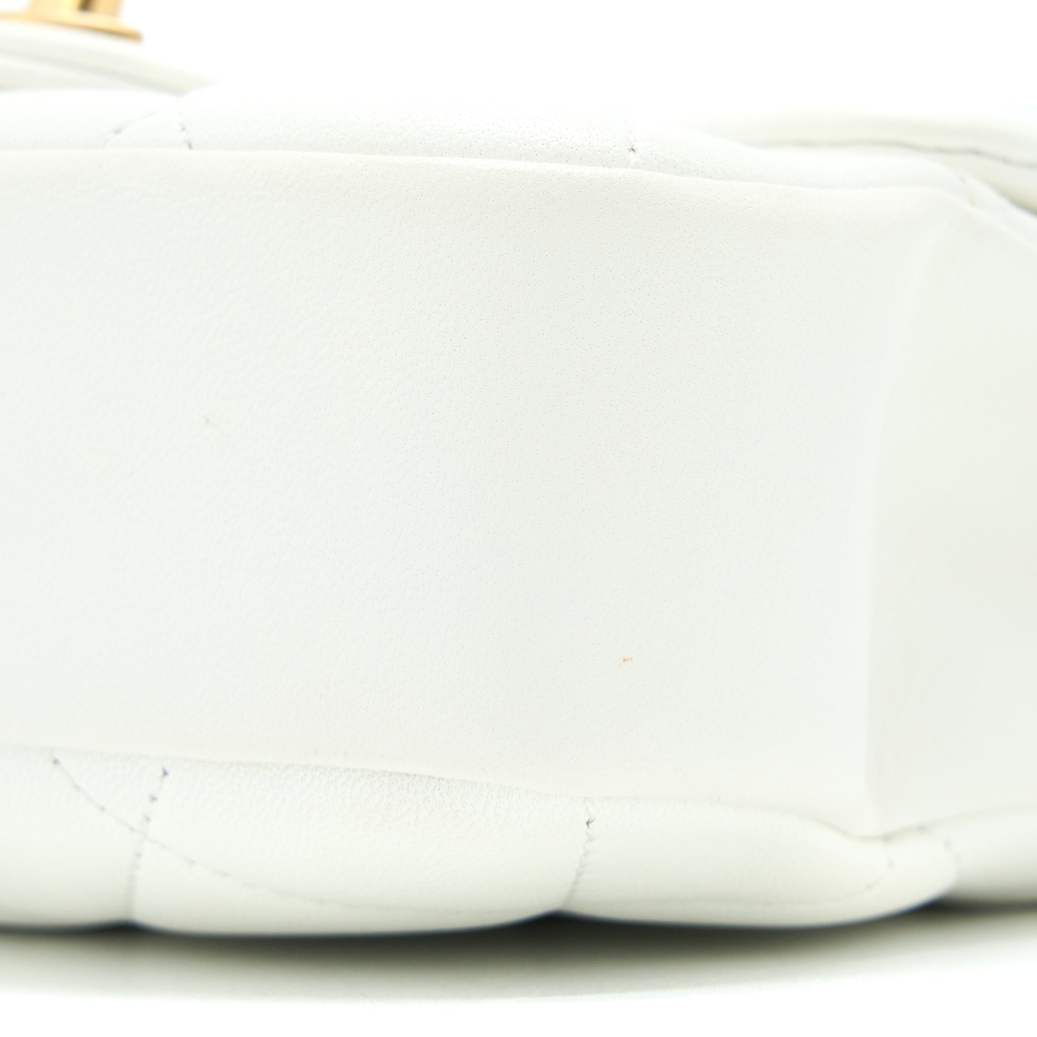 CHANEL CIRCULAR HANDLE QUILTED FLAP BAG LAMBSKIN WHITE BRUSHED GHW