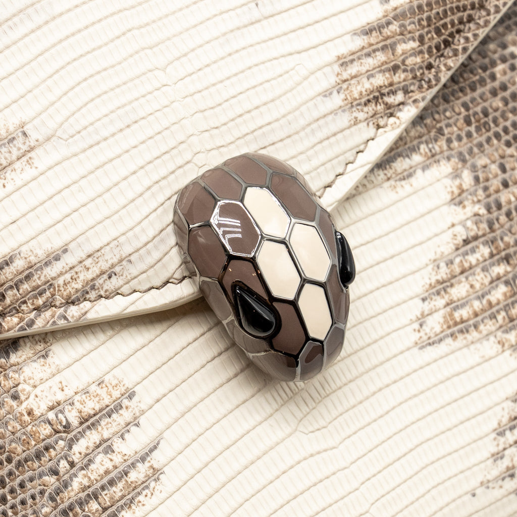 BVLGARI TOP HANDLE SERPENTI FOREVER CROSSBODY BAG SHINY LIZARD WHITE/MULTICOLOUR BLACK HARDWARE