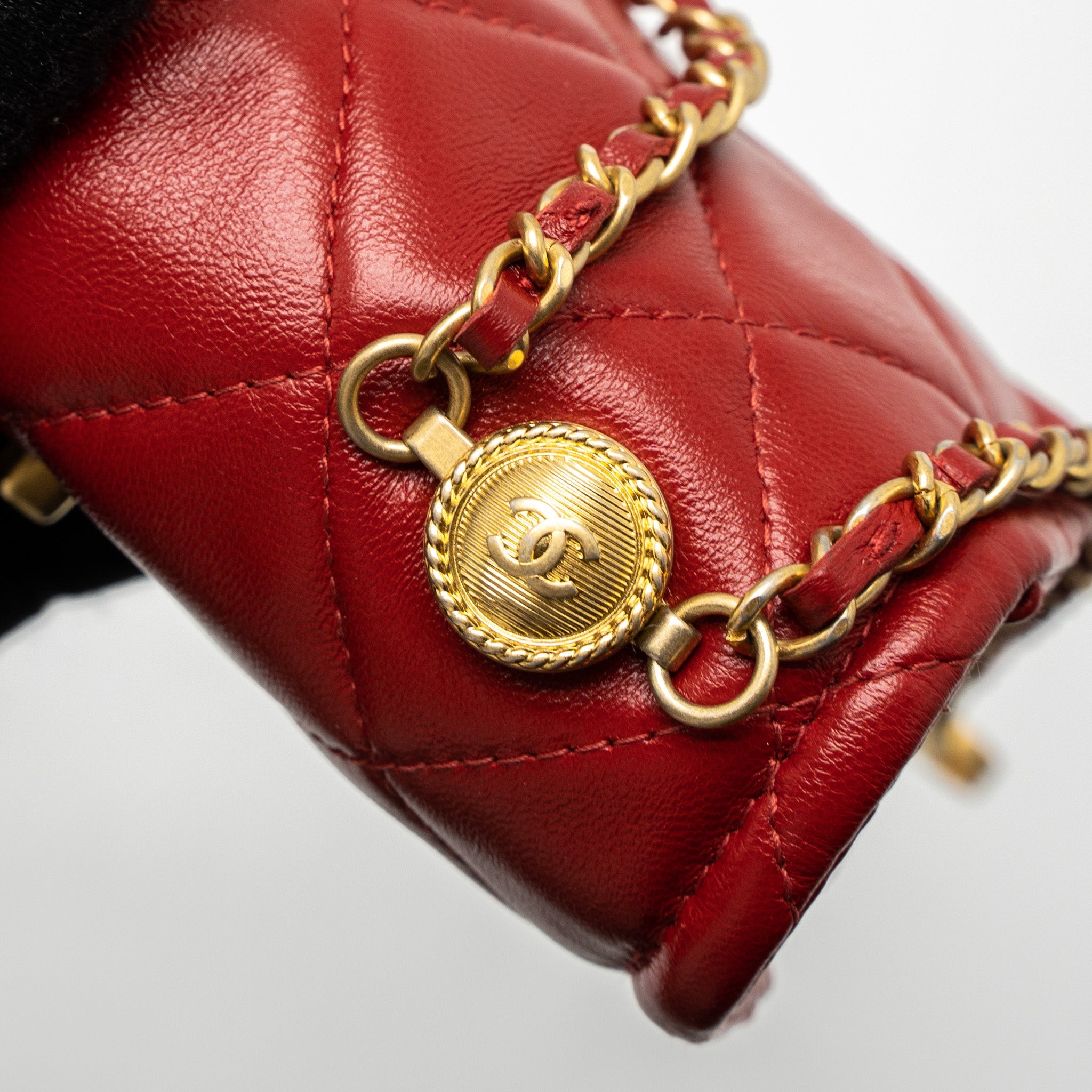 CHANEL QUILTED MINI FLAP BELT BAG LAMBSKIN RED BRUSHED GHW
