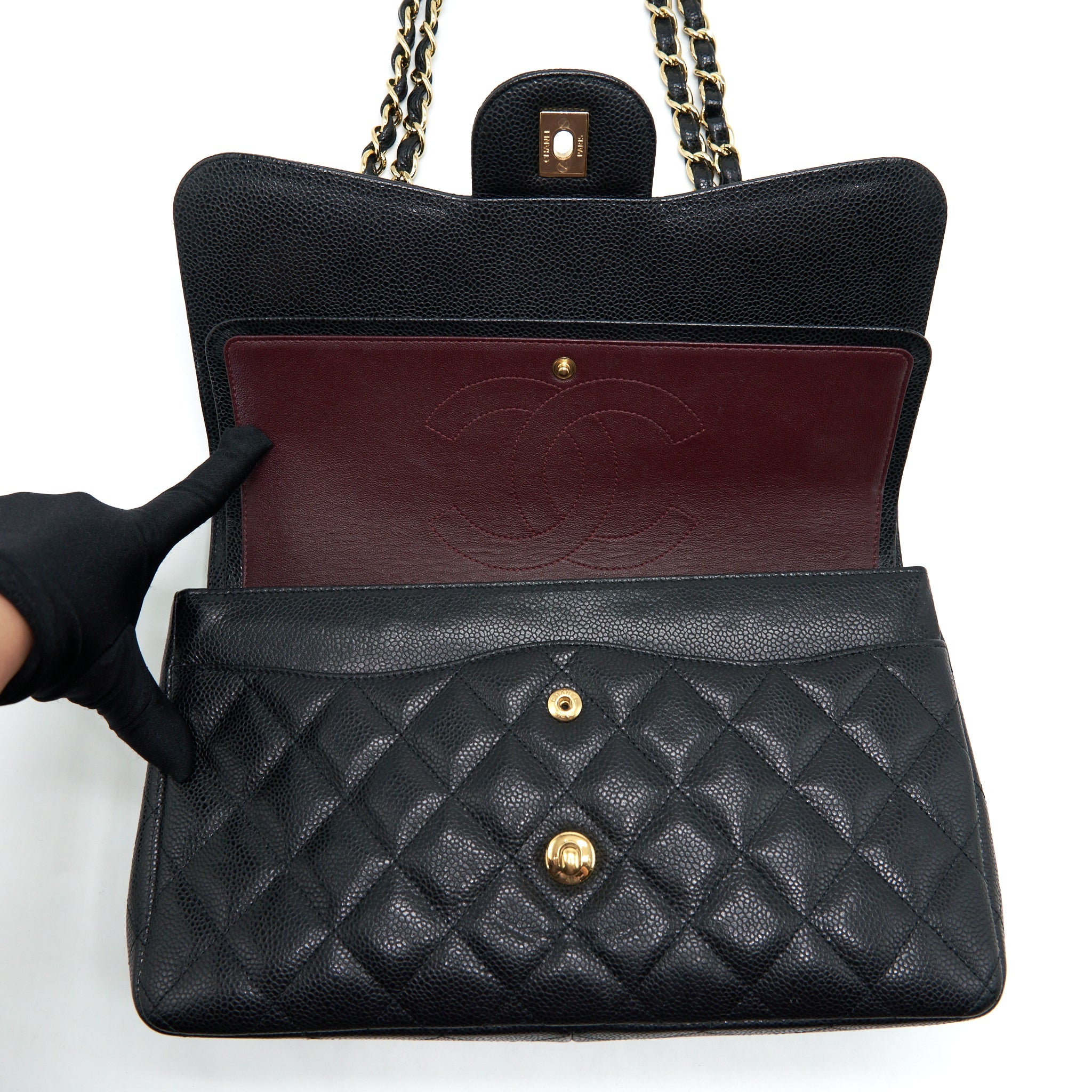 CHANEL CLASSIC JUMBO DOUBLE FLAP BAG CAVIAR BLACK LGHW