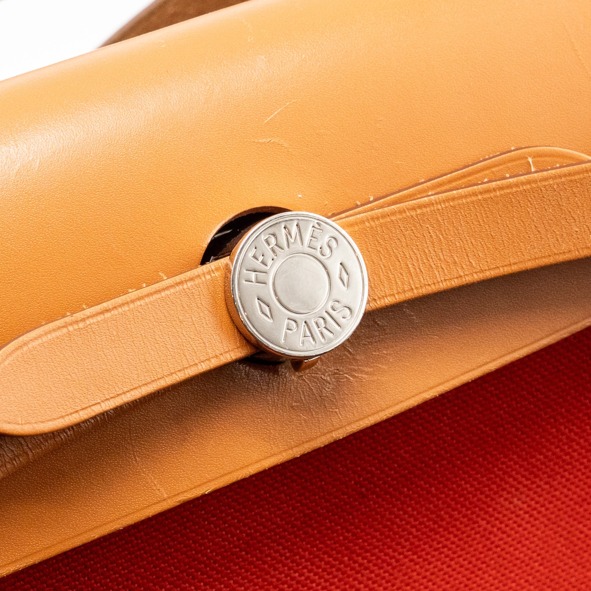HERMES HERBAG 31 ZIP BAG CANVAS/ HUNTER LEATHER ROUGH TOMATE SHW