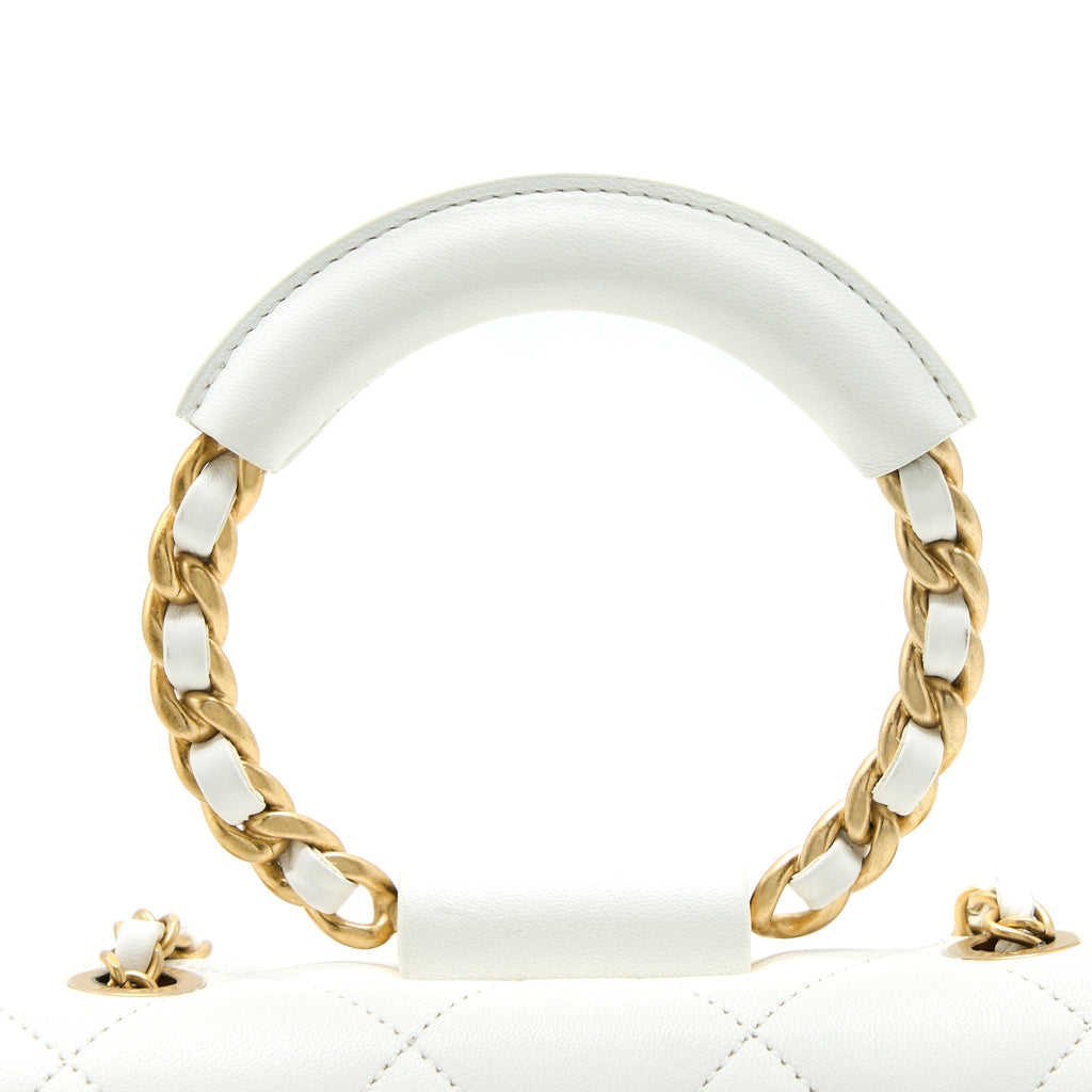 CHANEL CIRCULAR HANDLE QUILTED FLAP BAG LAMBSKIN WHITE BRUSHED GHW