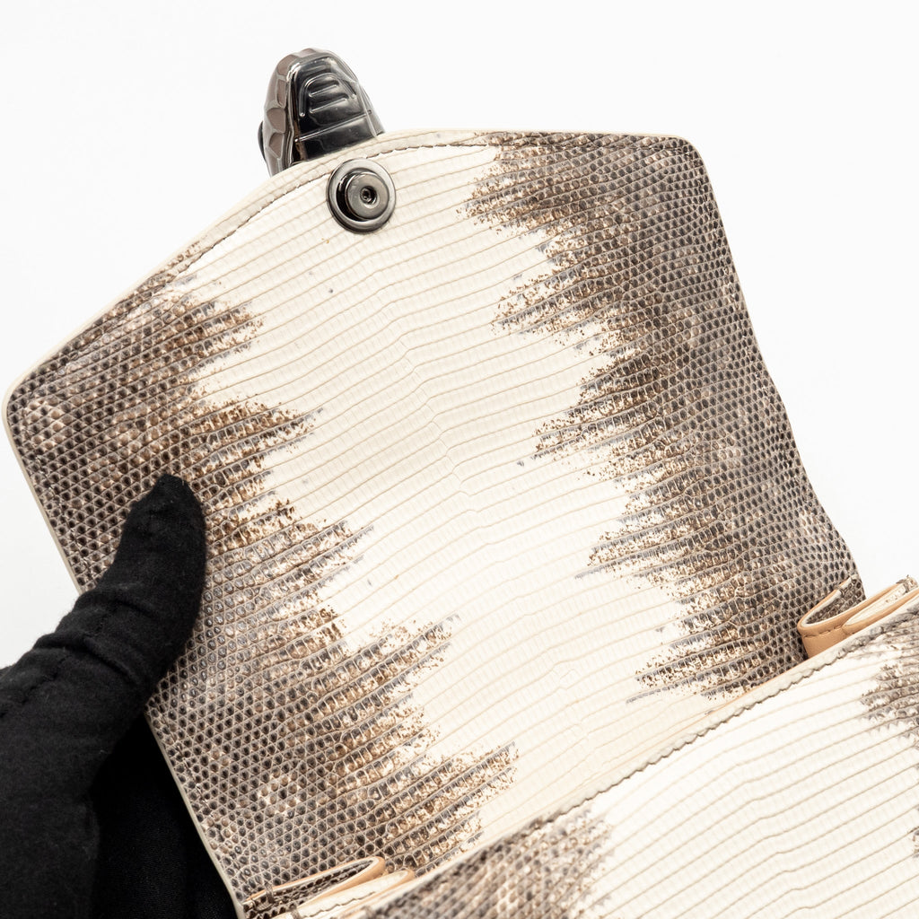 BVLGARI TOP HANDLE SERPENTI FOREVER CROSSBODY BAG SHINY LIZARD WHITE/MULTICOLOUR BLACK HARDWARE