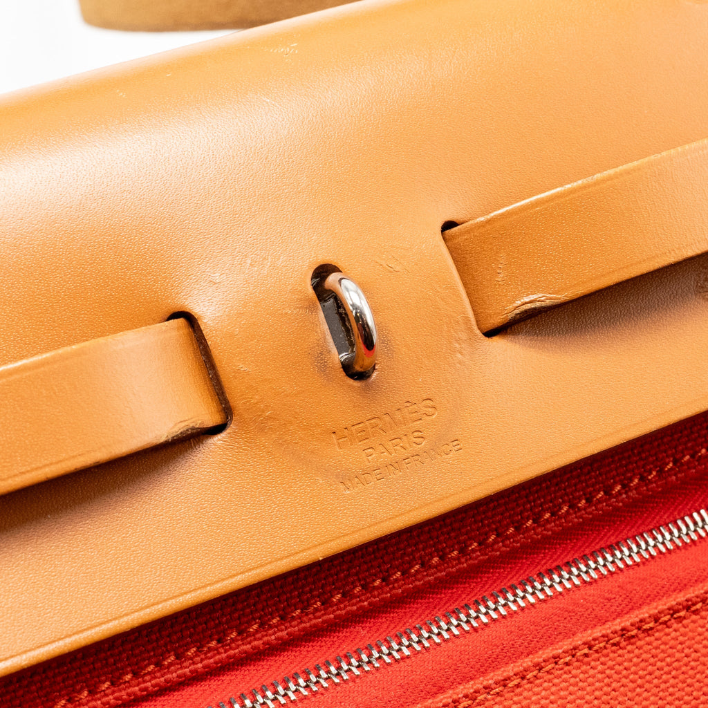 HERMES HERBAG 31 ZIP BAG CANVAS/ HUNTER LEATHER ROUGH TOMATE SHW