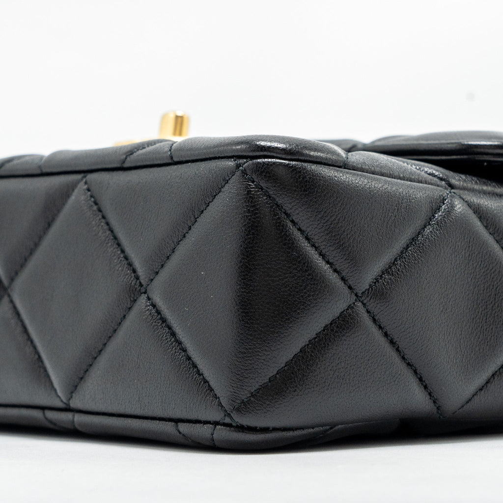 CHANEL QUILTED MINI FLAP BAG WITH DETAILED CHAIN LAMBSKIN BLACK GHW (MICROCHIP)