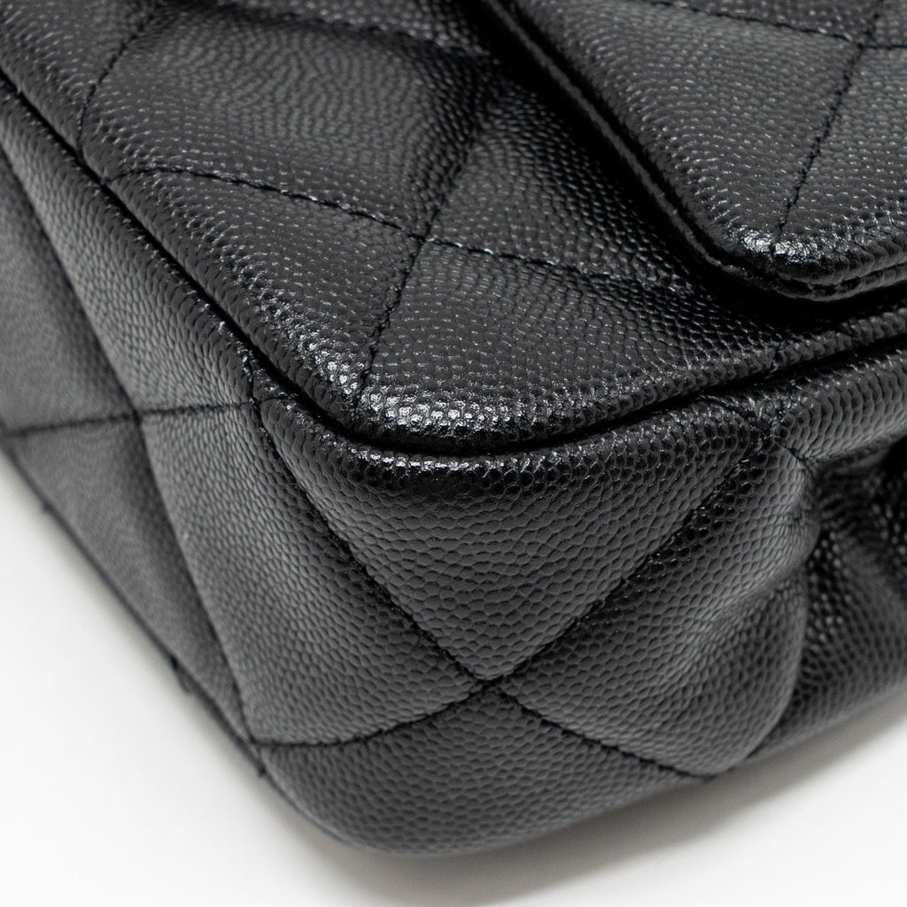 CHANEL GIANT BLACK CHAIN MINI FLAP BAG CAVIAR BLACK GHW (MICROCHIP)