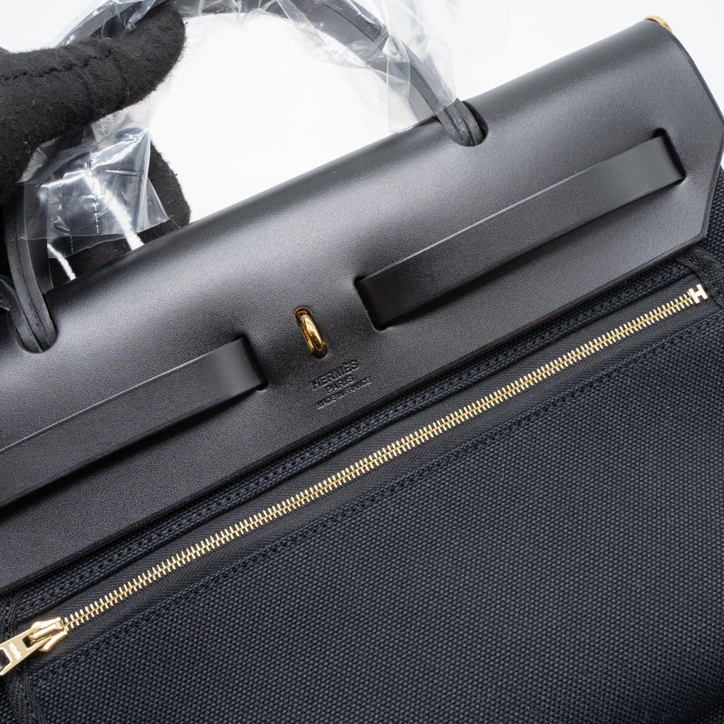 HERMES HERBAG ZIP 31 BAG CANVAS/HUNTER BLACK GHW