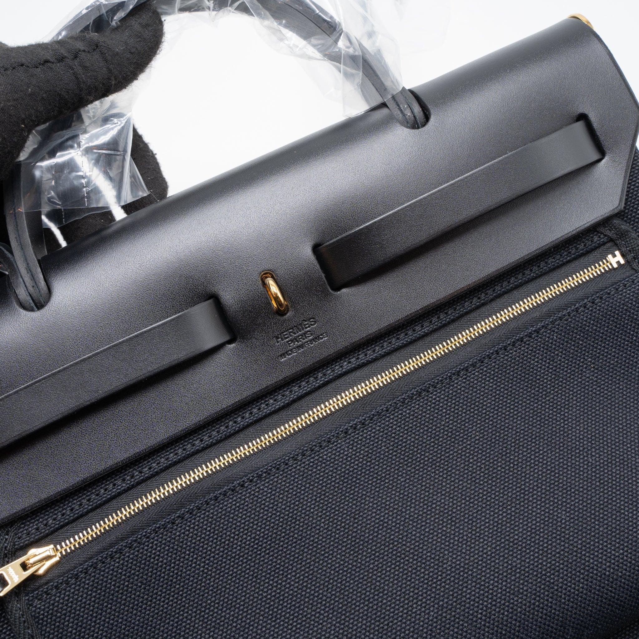 HERMES HERBAG ZIP 31 BAG CANVAS/HUNTER BLACK GHW