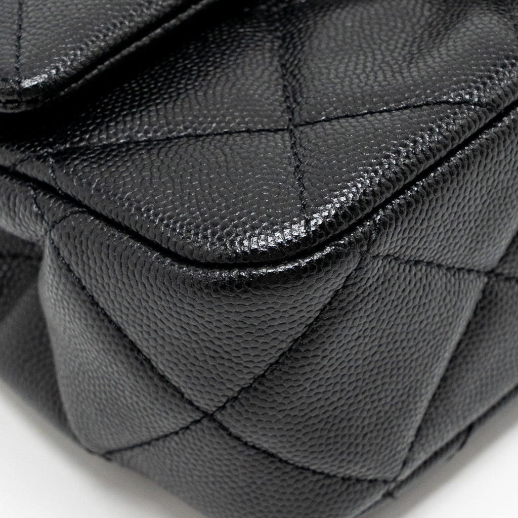 CHANEL GIANT BLACK CHAIN MINI FLAP BAG CAVIAR BLACK GHW (MICROCHIP)