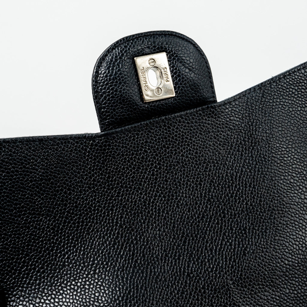 CHANEL CLASSIC JUMBO SINGLE FLAP BAG CAVIAR BLACK SHW