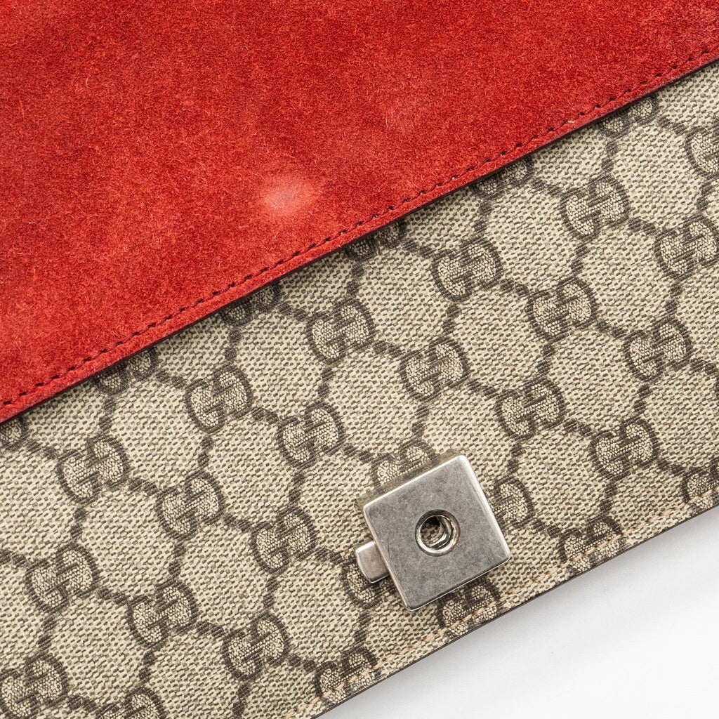 GUCCI SMALL DIONYSUS GG SHOULDER BAG GG SUPREME CANVAS/ RED SHW