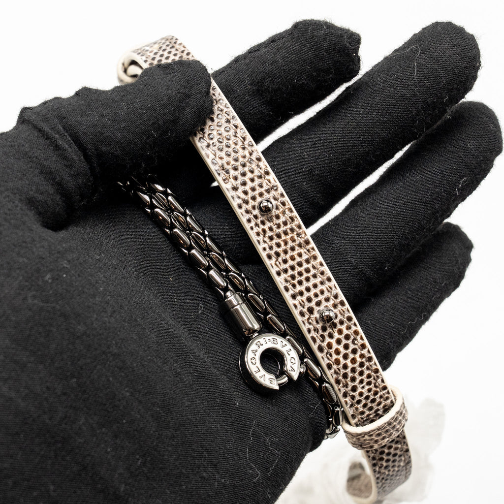 BVLGARI TOP HANDLE SERPENTI FOREVER CROSSBODY BAG SHINY LIZARD WHITE/MULTICOLOUR BLACK HARDWARE