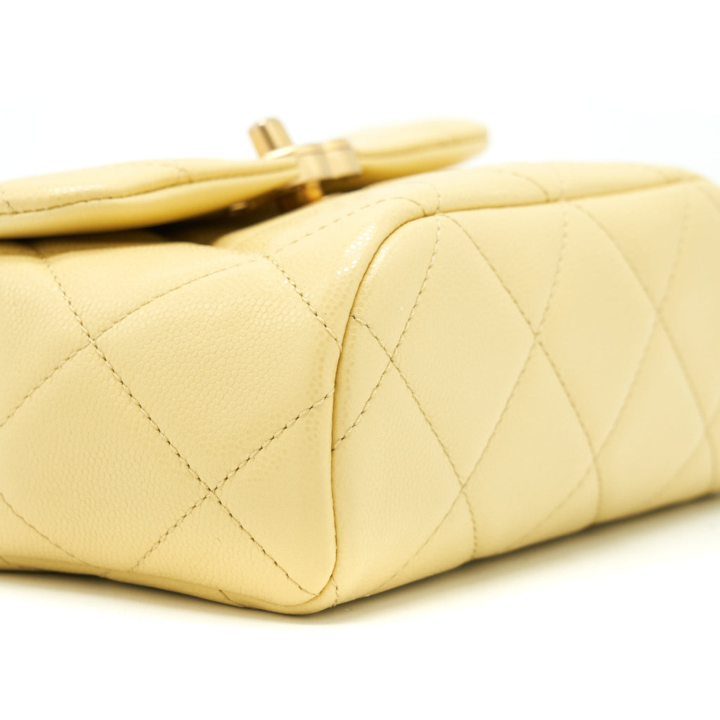 CHANEL 22P NEW MINI SQUARE FLAP BAG CAVIAR LIGHT YELLOW BRUSHED GHW