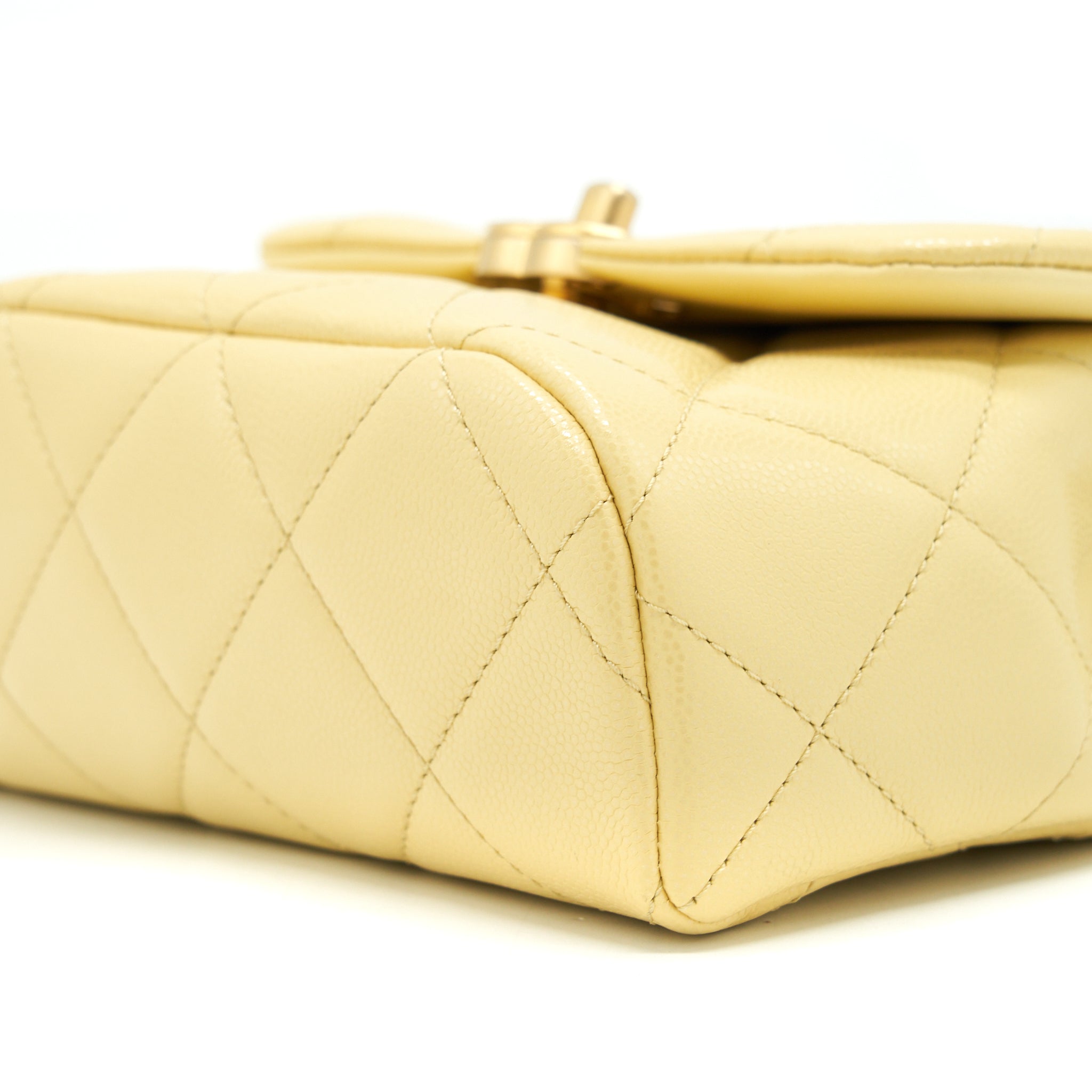 CHANEL 22P NEW MINI SQUARE FLAP BAG CAVIAR LIGHT YELLOW BRUSHED GHW
