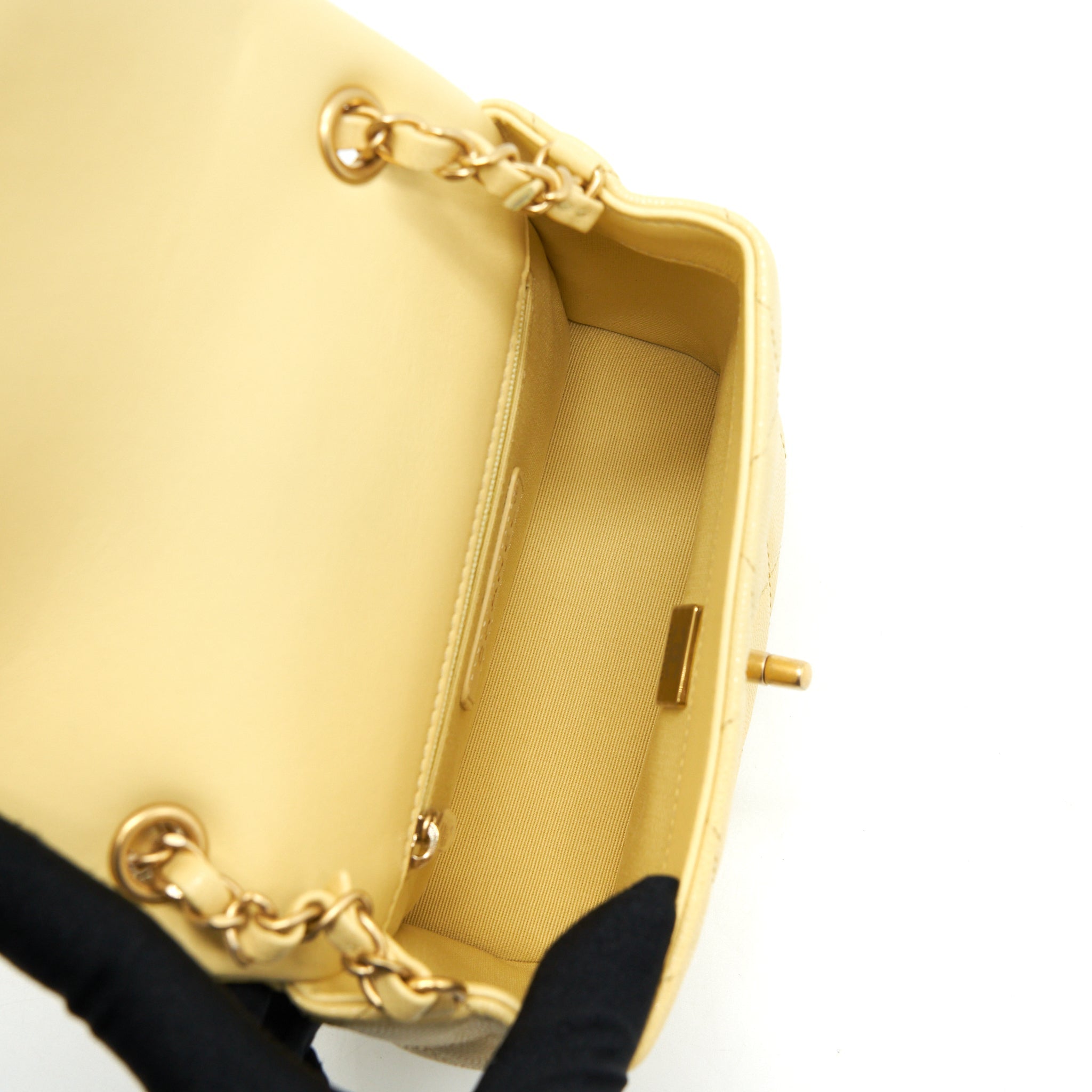 CHANEL 22P NEW MINI SQUARE FLAP BAG CAVIAR LIGHT YELLOW BRUSHED GHW