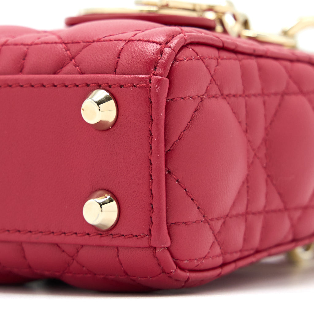 DIOR MICRO LADY DIOR BAG CANNAGE LAMBSKIN RED LGHW