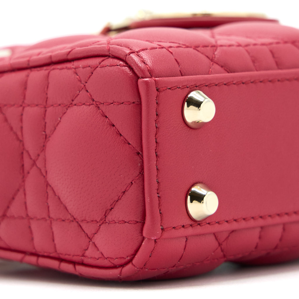 DIOR MICRO LADY DIOR BAG CANNAGE LAMBSKIN RED LGHW