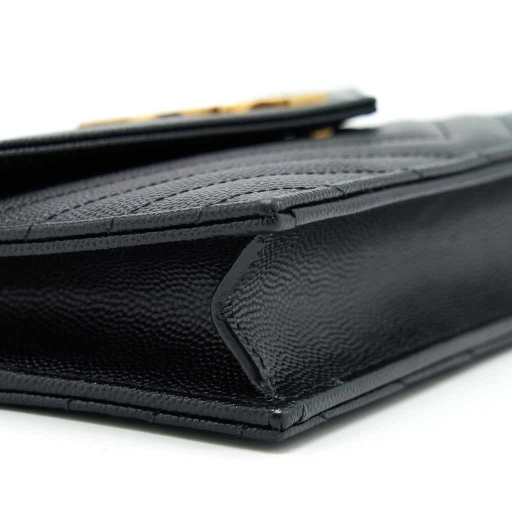 SAINT LAURENT/YSL ENVELOP CHAIN WALLET CAVIAR BLACK GHW