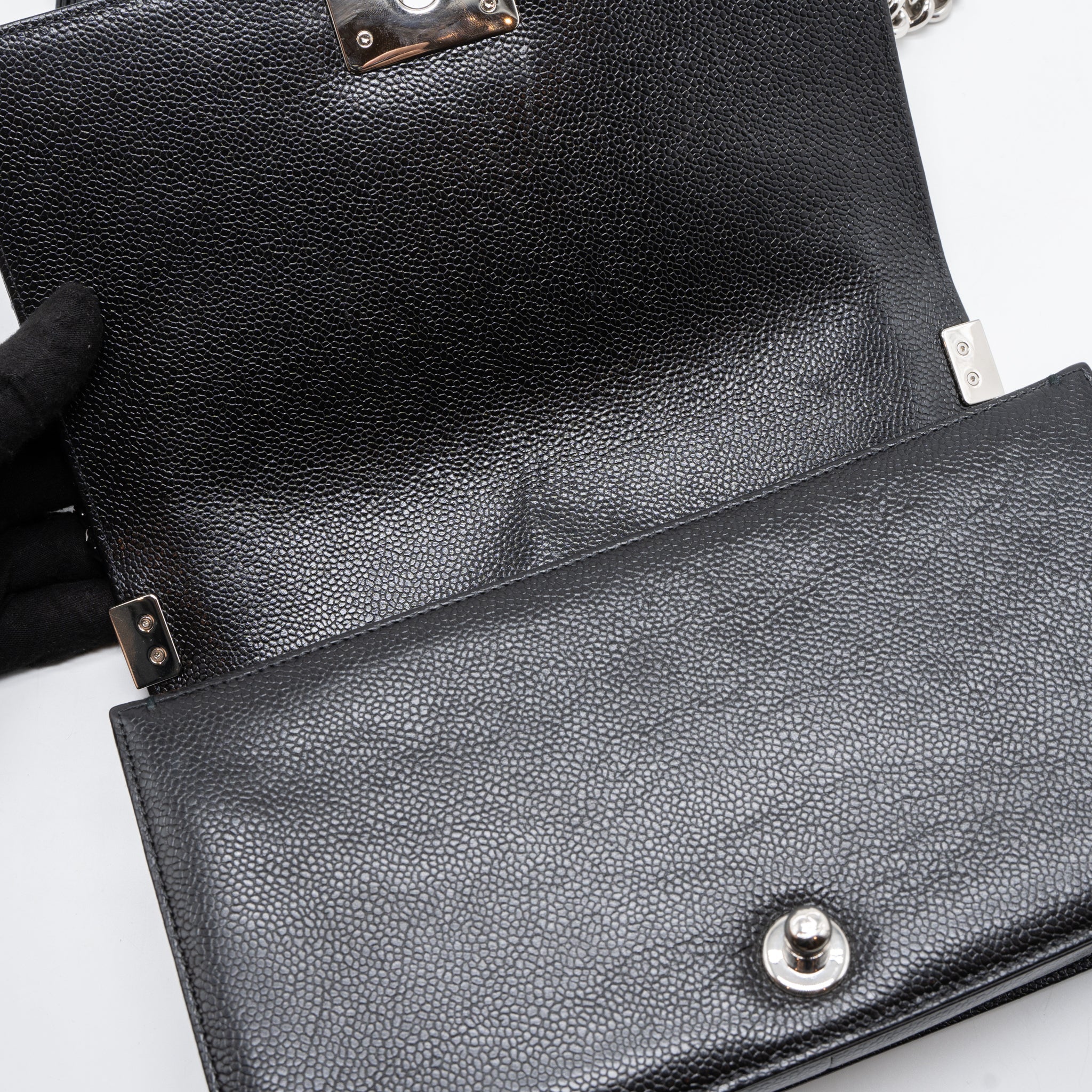 CHANEL MEDIUM BOY BAG CHEVRON CAVIAR BLACK SHW