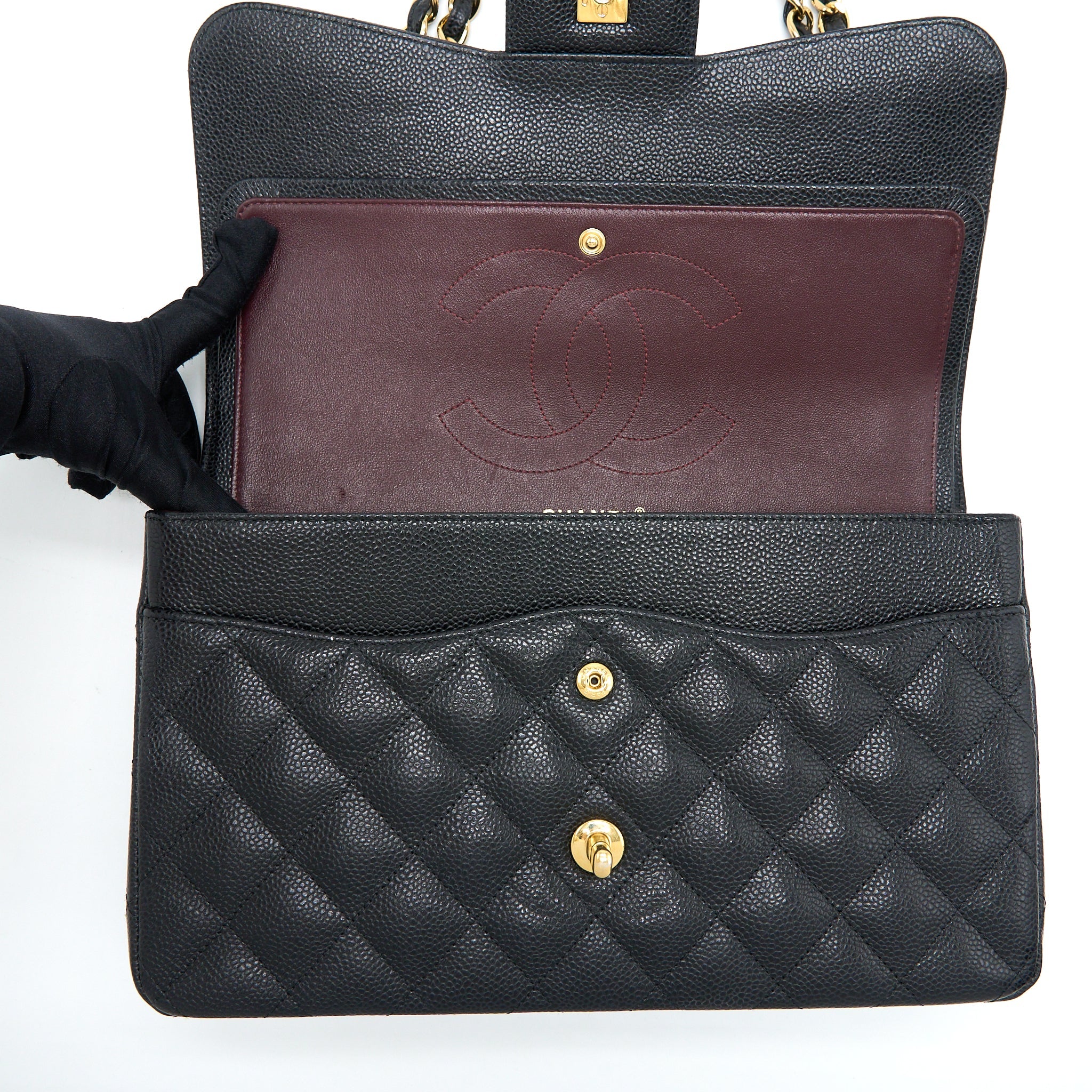 CHANEL JUMBO CLASSIC DOUBLE FLAP BAG CAVIAR BLACK GHW