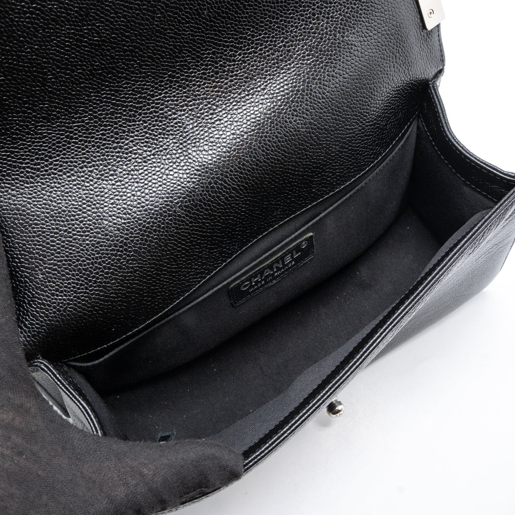 CHANEL MEDIUM BOY BAG CHEVRON CAVIAR BLACK SHW