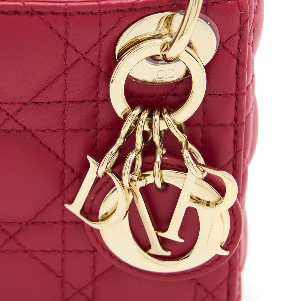 DIOR MICRO LADY DIOR BAG CANNAGE LAMBSKIN RED LGHW