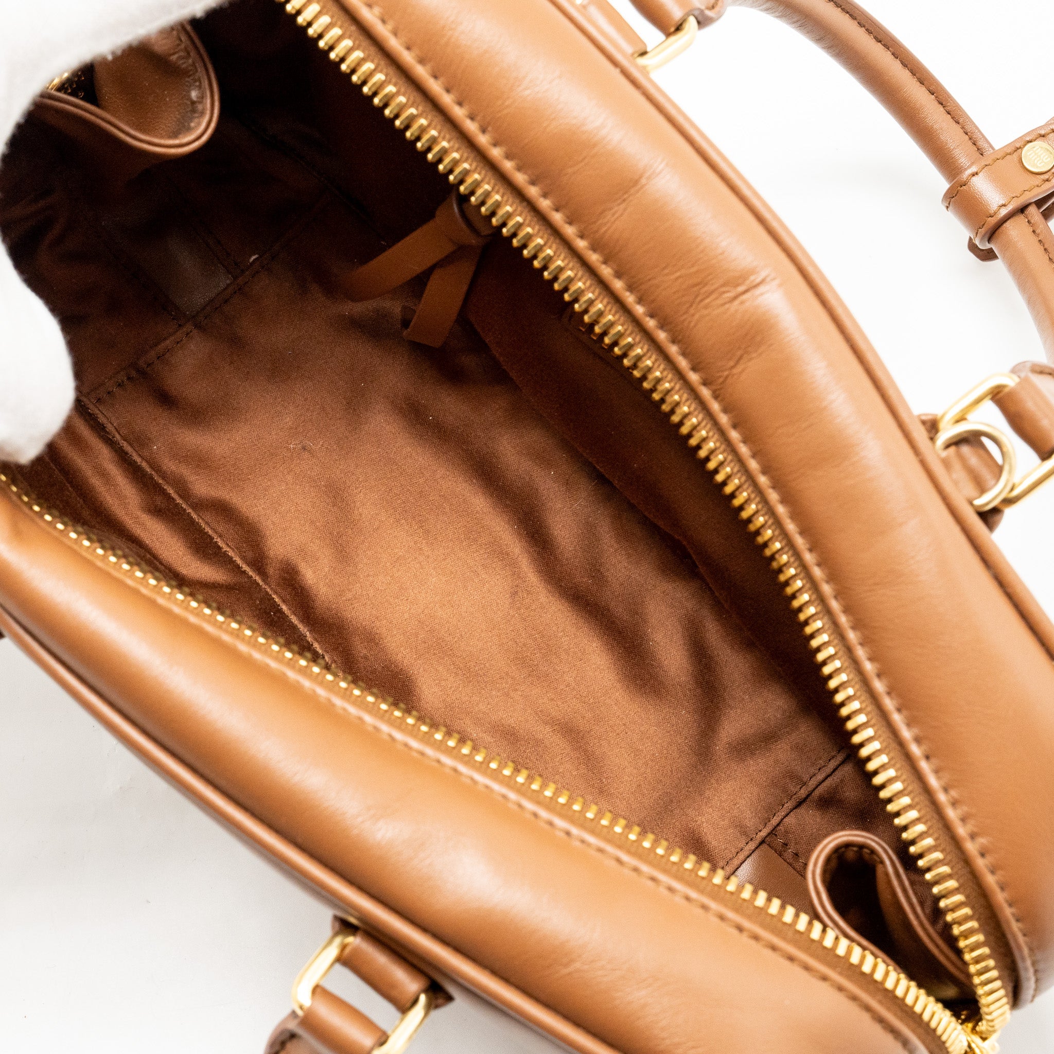 MIU MIU COGNAC ARCADIE LEATHER BAG BROWN GHW