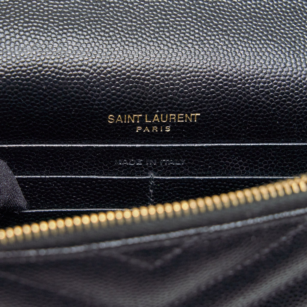 SAINT LAURENT/YSL ENVELOP CHAIN WALLET CAVIAR BLACK GHW