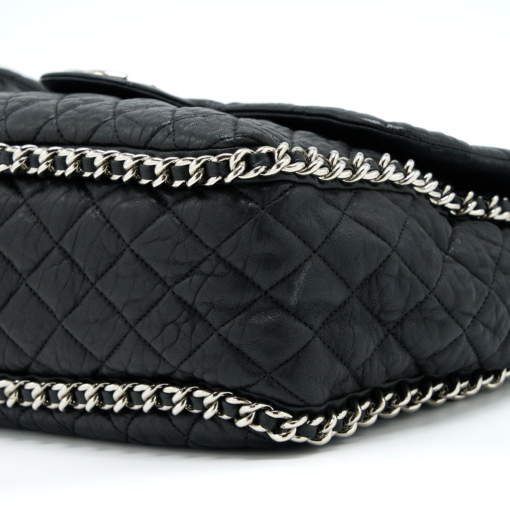CHANEL QUILTED CHAIN AROUND MAXI FLAP BAG LAMBSKIN BLACK SHW