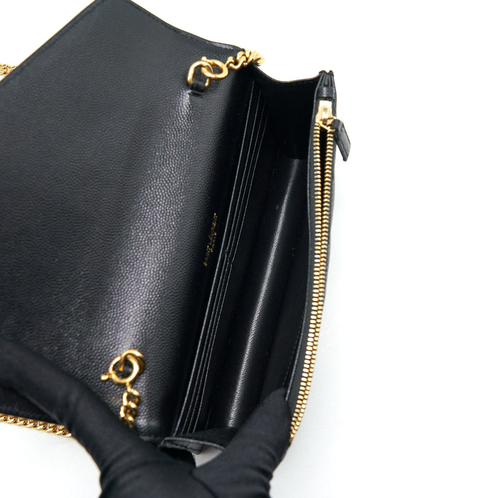 SAINT LAURENT/YSL ENVELOP CHAIN WALLET CAVIAR BLACK GHW