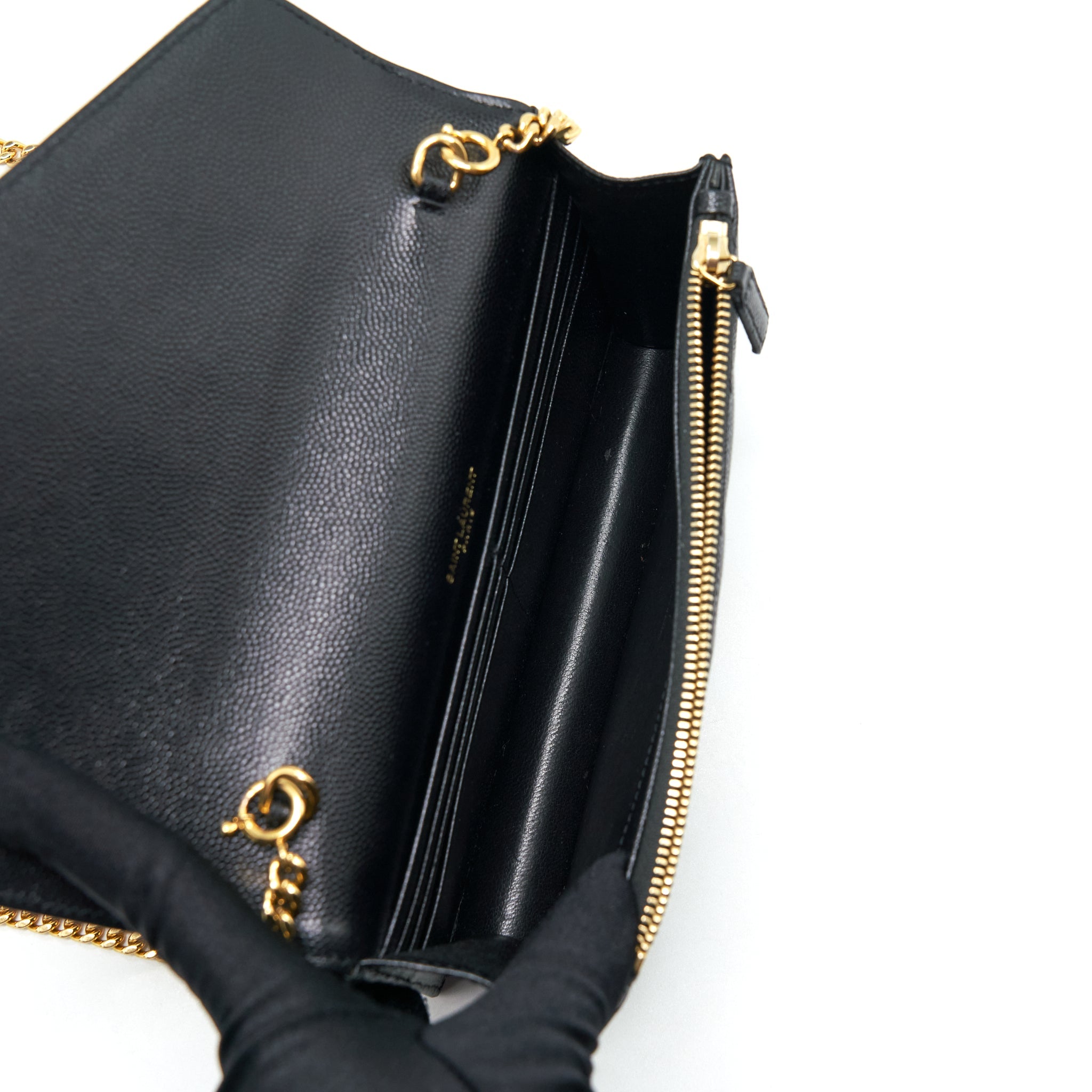 SAINT LAURENT/YSL ENVELOP CHAIN WALLET CAVIAR BLACK GHW