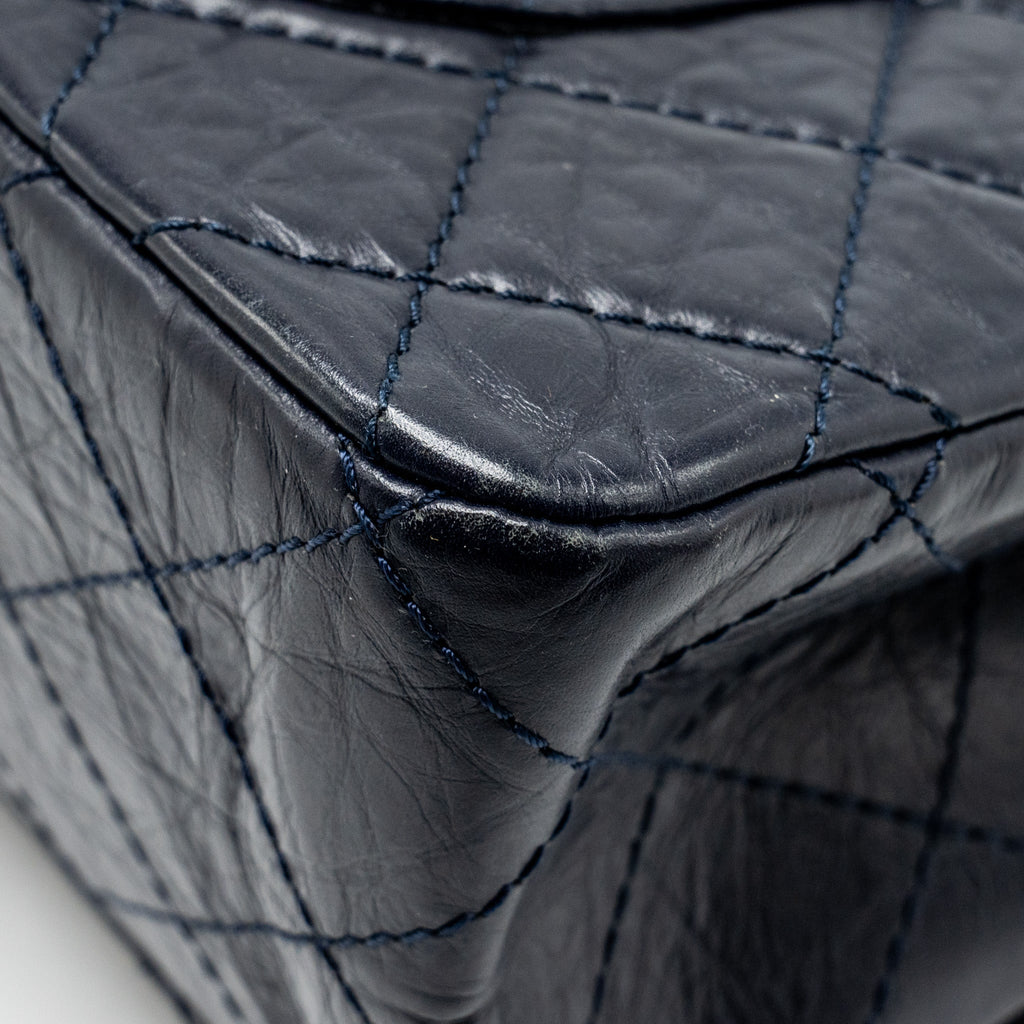 CHANEL MAXI 2.55 REISSUE FLAP BAG AGED CALFSKIN DARK BLUE RUTHENIUM HARDWARE