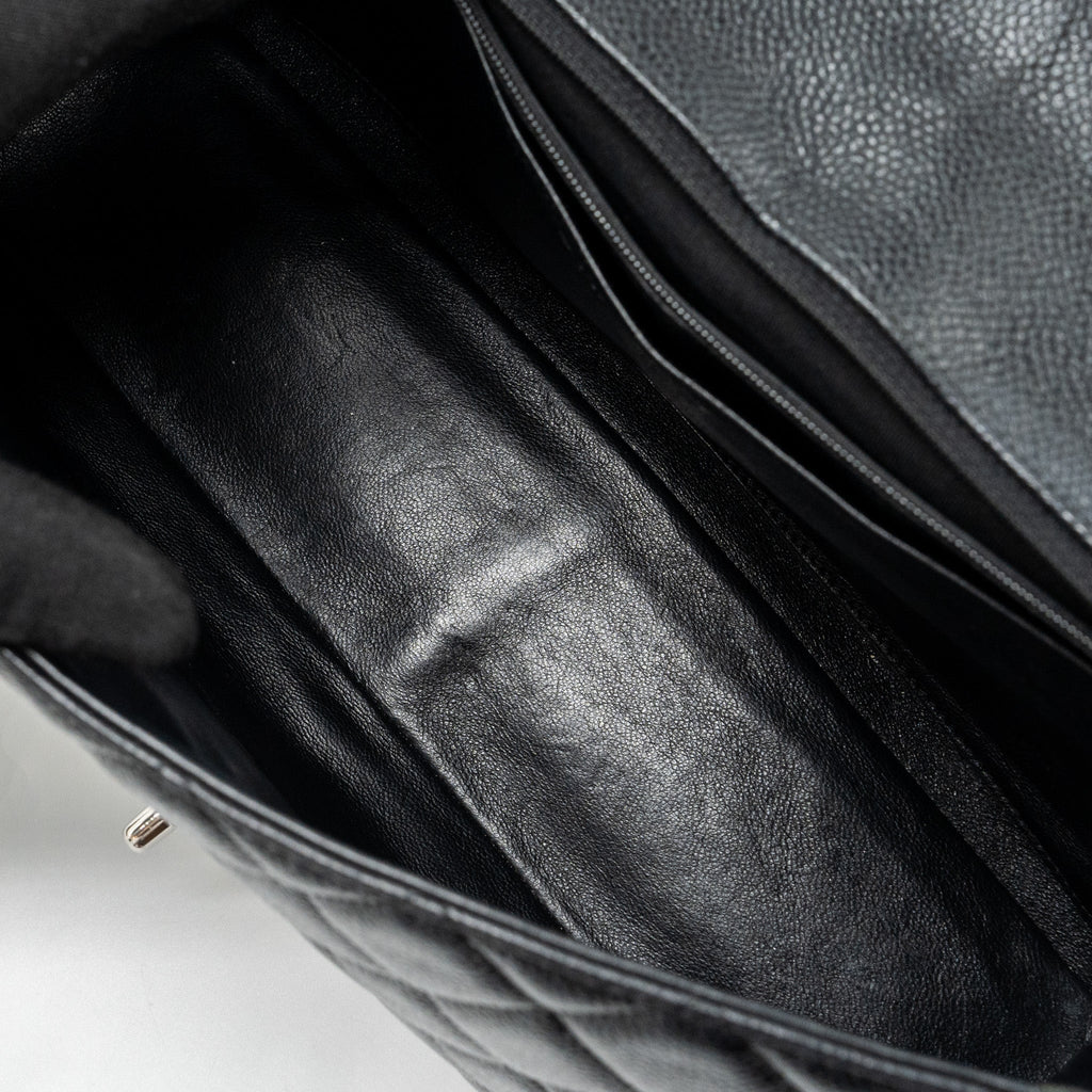 CHANEL CLASSIC JUMBO SINGLE FLAP BAG CAVIAR BLACK SHW