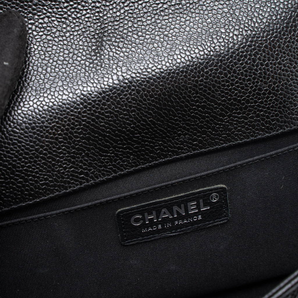CHANEL MEDIUM BOY BAG CHEVRON CAVIAR BLACK SHW