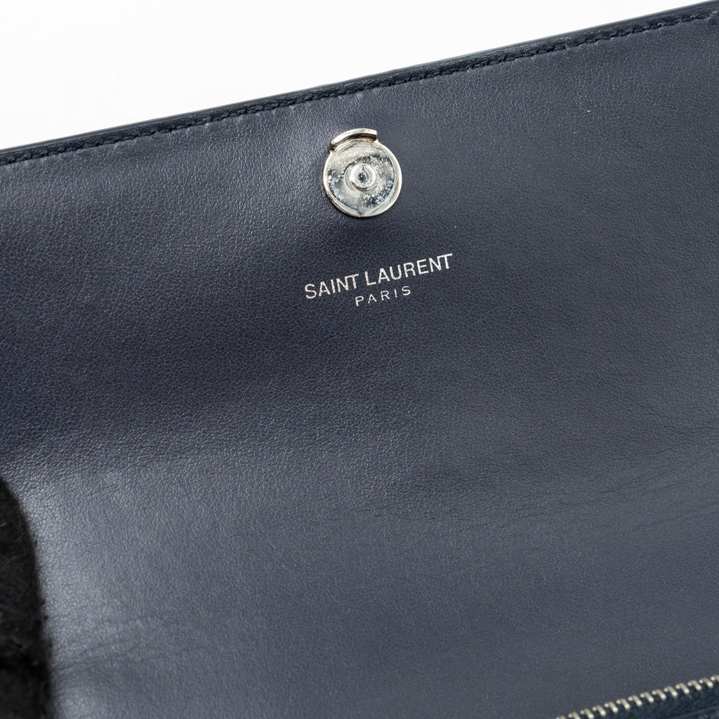 SAINT LAURENT/YSL MINI SUNSET BAG CROCODILE-EMBOSSED CALFSKIN NAVY SHW