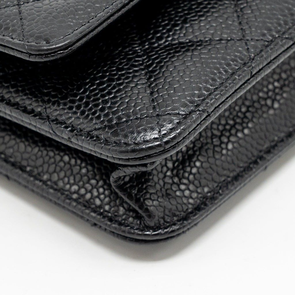 CHANEL CLASSIC WALLET ON CHAIN CAVIAR BLACK SHW (MICROCHIP)