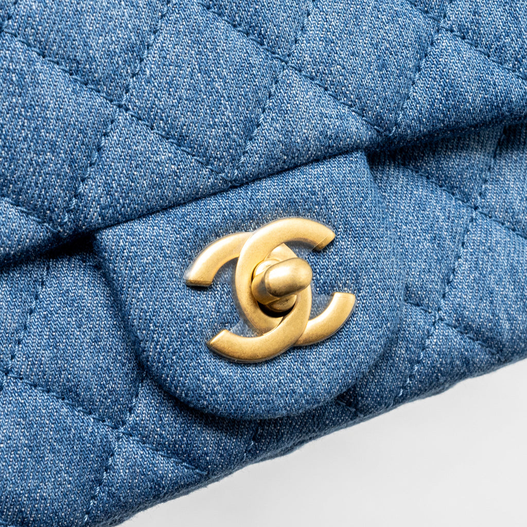CHANEL PEARL CRUSH MINI SQUARE FLAP BAG DENIM BLUE GHW (MICROCHIP)