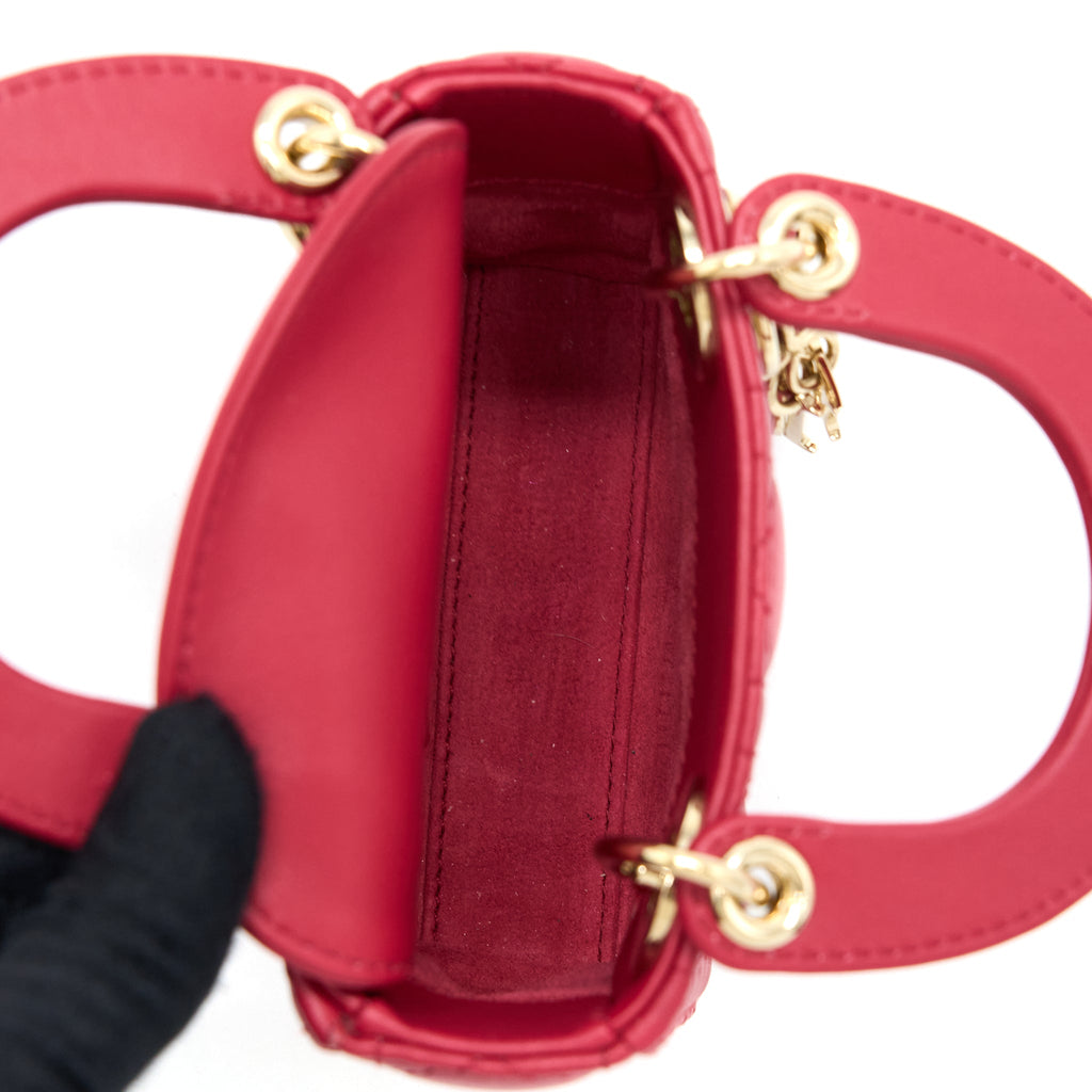 DIOR MICRO LADY DIOR BAG CANNAGE LAMBSKIN RED LGHW